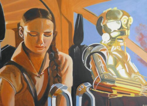 Anne Suttner Zeichnung: Padmé und C-3PO auf dem Weg nach Mustafar