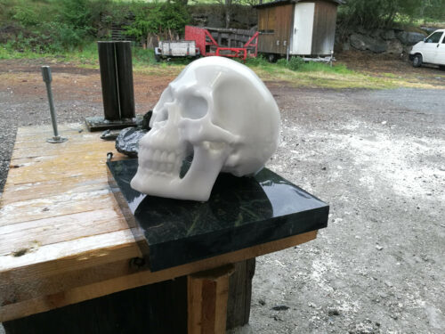 Michael Lang Sculpture: Skull in Laaser Marmor