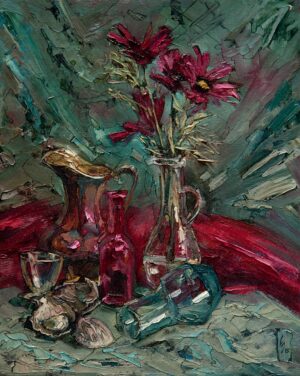 Still Life With A Red Scarf Painting Sergey Sovkov