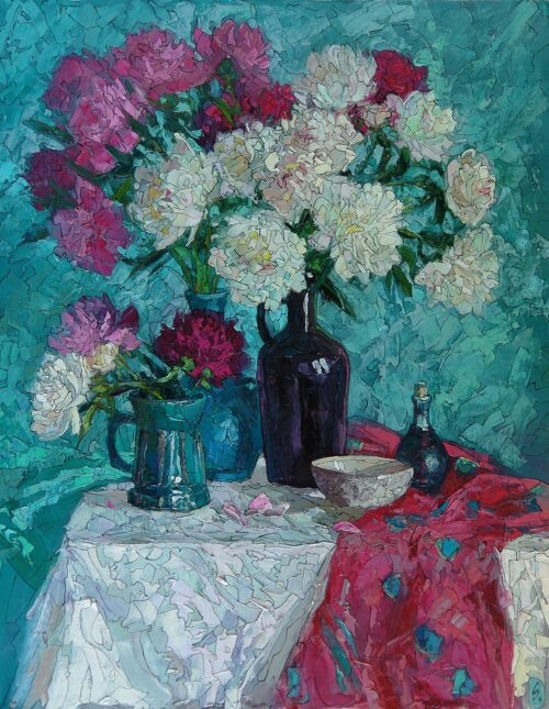 Sergey Sovkov Peinture: Still Life with Peonies