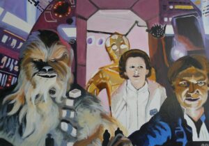 Wookiee Chewbacca, Princess Leia, C3po And Han Solo In The Millennium Hawk Star Wars Painting Anne Suttner